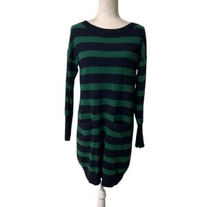 J Crew wool cashmere  Navy/ green rugby stripes  sweater dress sz Medium